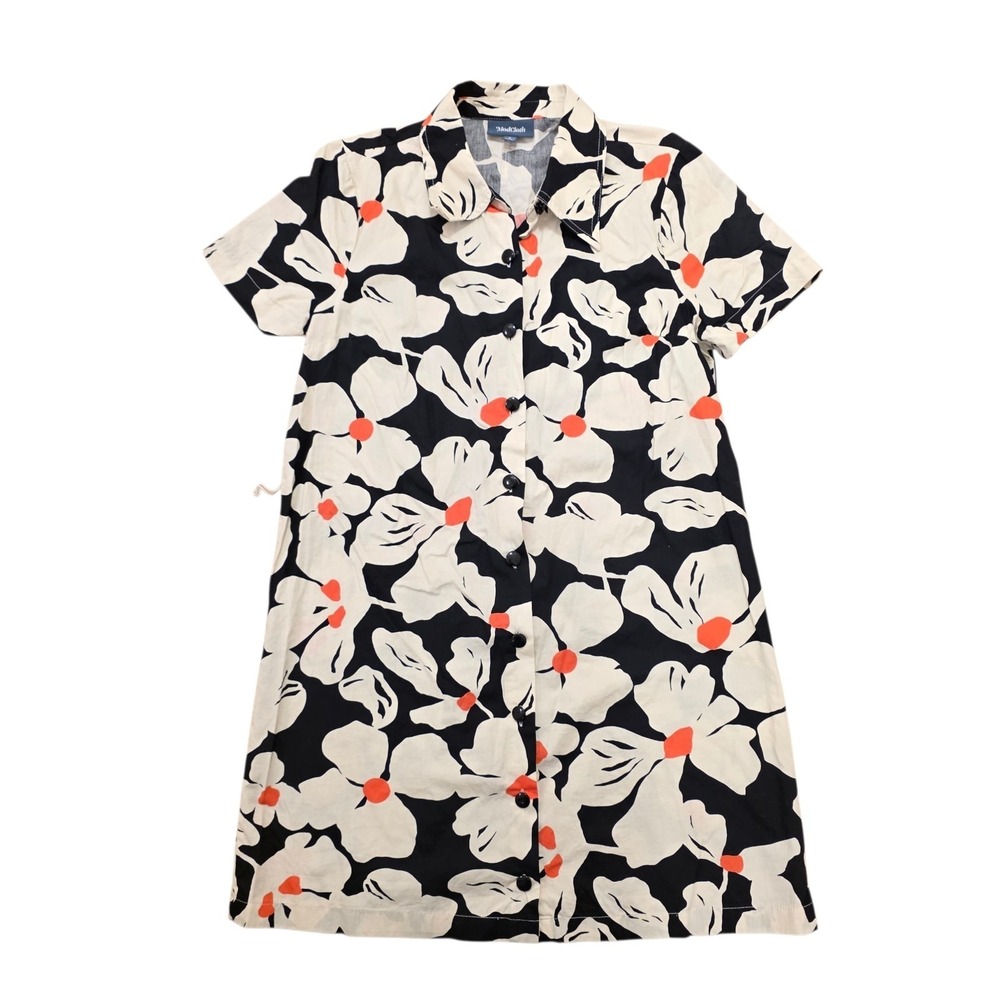 ModCloth Black Cream Floral Button Up Artsy Summer Casual Mini‎ Shirt Dress Sz S